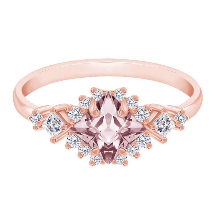 Goldener Ring mit Princess Morganit und Moissaniten Medrie 74359