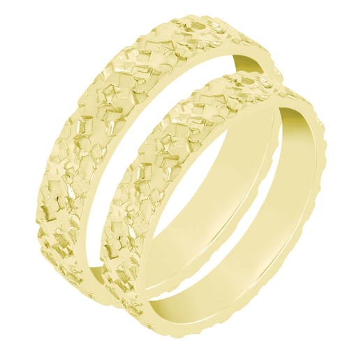 Goldene Eheringe mit Relief Uma