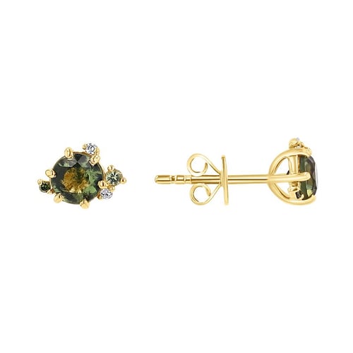Cluster Ohrringe mit Moldavit, Saphir und Diamanten Alary