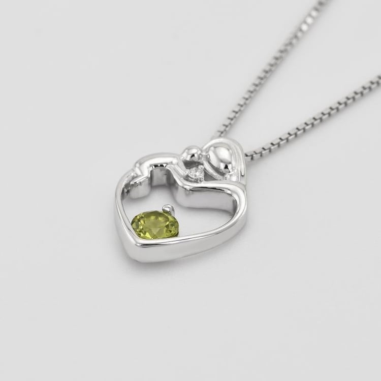 Silberner Anhänger Mutter und Kind mit Olivin und Diamant Ella 27154