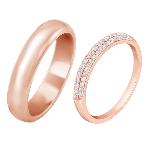 Eheringe aus Memoryring mit Lab Grown Diamanten und einem halbrunden Ring Louisa