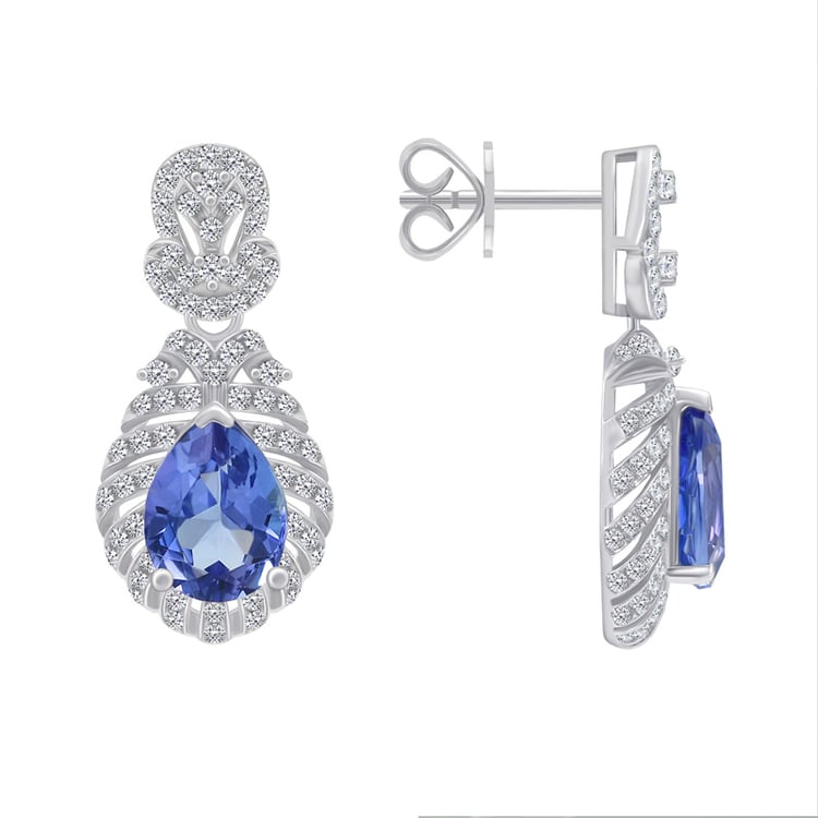 Goldene Ohrringe mit Tansaniten und Diamanten Fujita 61951