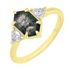 Einzigartiger ring mit Moosachat und Moissaniten Rubens