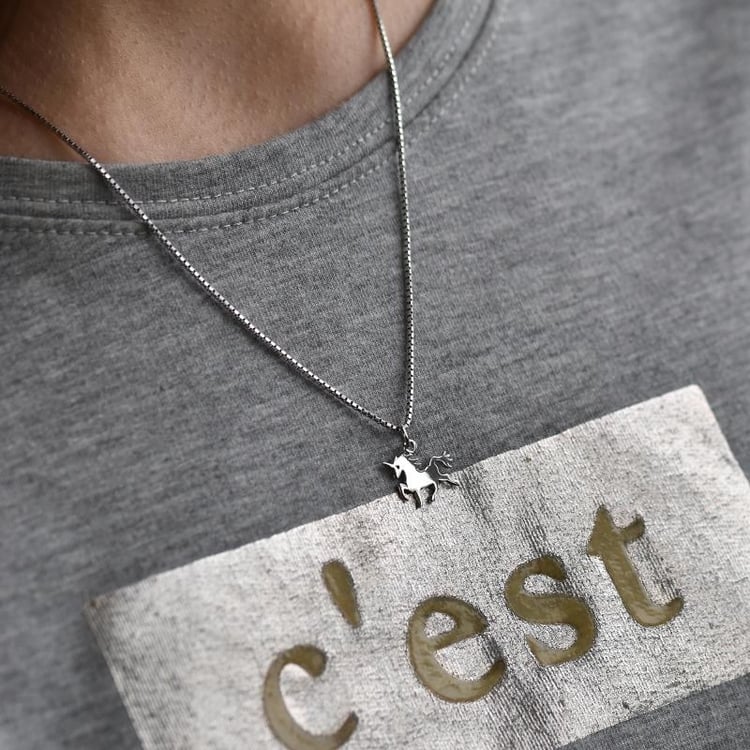 Silber Kette mit Einhorn Anhänger 39654