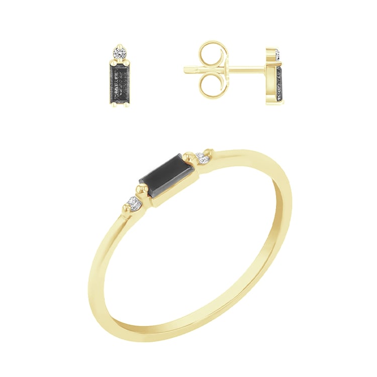 Goldenes Schmuck-Set mit Salt and Pepper Diamanten in Baguette-Form Tim 110124