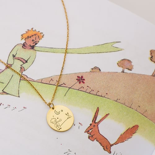 Goldener Anhänger Der Kleine Prinz mit Fuchs und Gravur