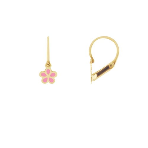 Goldene Kinderohrringe mit rosa Blumen Celia