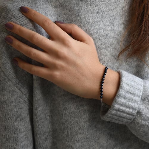 Silbernes Armband mit schwarzen Perlen Cynthia