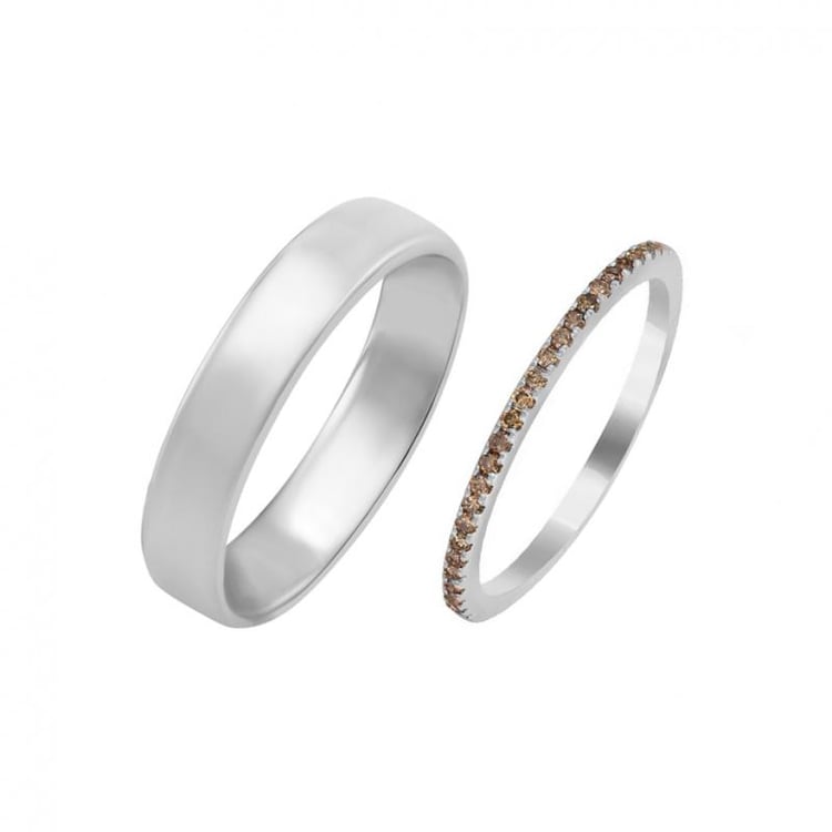 Weißgold Eternity Trauring mit Champagne Diamanten und Komfort Trauring 30714