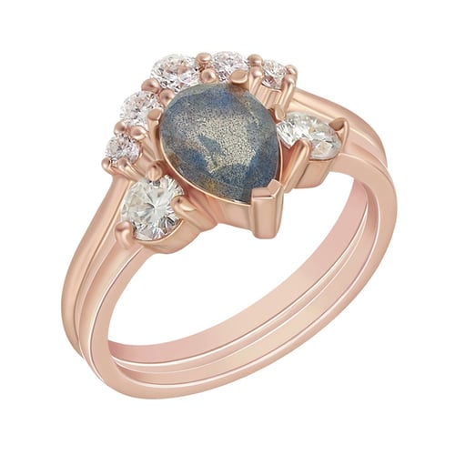 Set von Ringen aus Gold mit Labradorit und Moissaniten Bechet