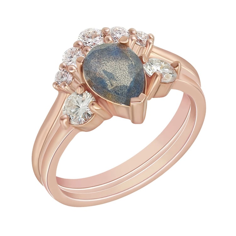 Set von Ringen aus Gold mit Labradorit und Moissaniten Bechet 73776