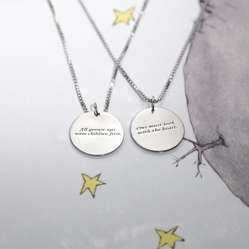 Anhänger aus Platin Der Kleine Prinz mit Fuchs und Gravur