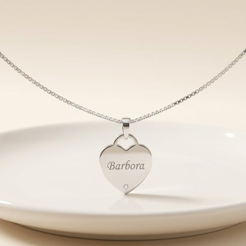 Silbernes Herz mit Diamant und Gravur Ihrer Wahl Albi