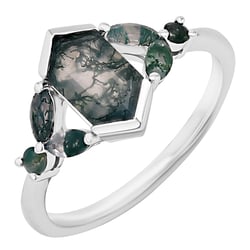Eleganter Ring mit Moosachat und kleineren Achaten Juliana