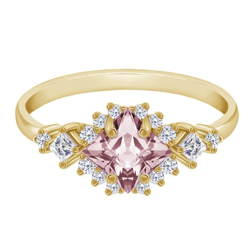 Goldener Ring mit Princess Morganit und Moissaniten Medrie