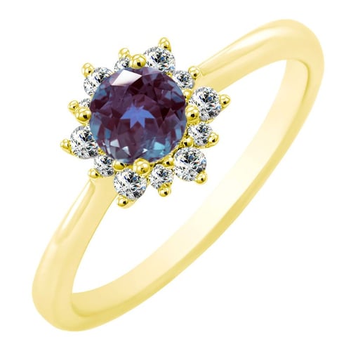 Verlobungsring mit einem Alexandriten und Diamanten im Halo-Stil Condeh