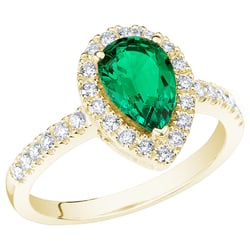 Goldener Ring mit Lab Grown Smaragd in Tropfenform und Diamanten Mason