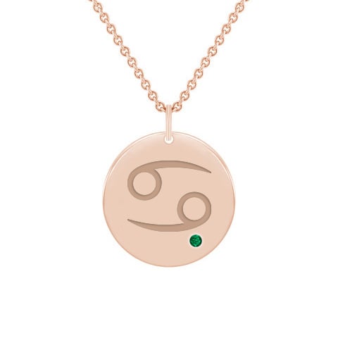 Kettenanhänger in Gold mit Sternzeichen Krebs und Smaragd 59975