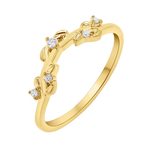 Ring in V-Form mit Blättern und Diamanten Aiden