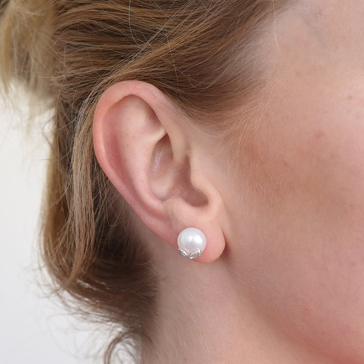 Perlenohrringe mit Diamanten-Blättern Shania 86915