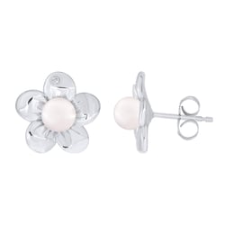 Zarte Ohrringe in Blumenform mit weißer Perle und Lab Grown Diamanten Abhishek