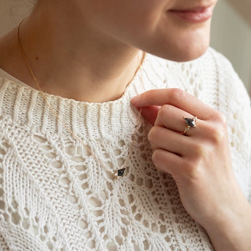 Halskette mit dendritischem Quarz und Diamanten Milly