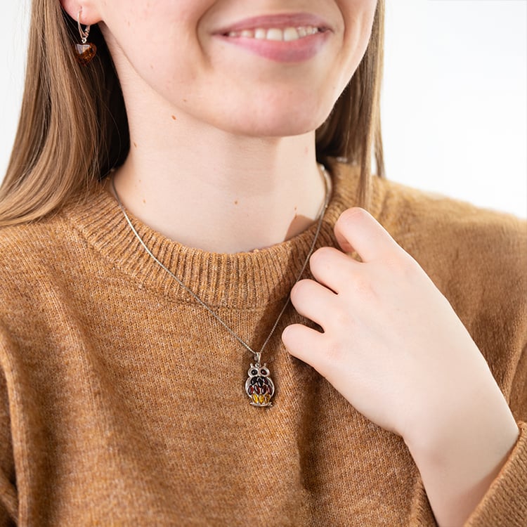 Silberner Anhänger aus Bernstein in Form einer Eule Hibou 150888