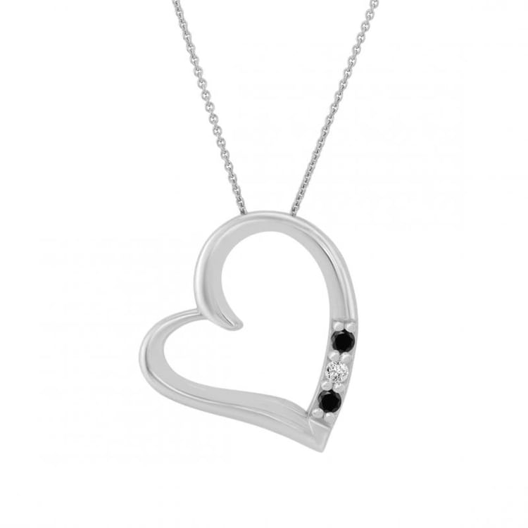 Silberner Anhänger mit einem Herzen und schwarzen und weißen Diamanten Tanish
