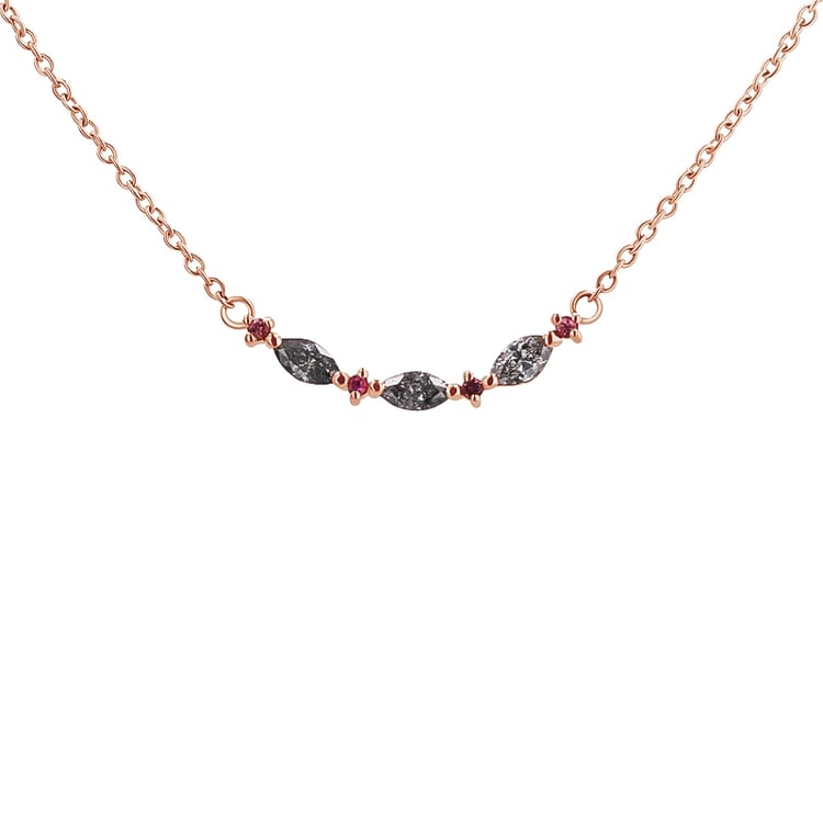 Halskette mit Salt and Pepper Diamanten in Marquise Form und Turmalinen Milli