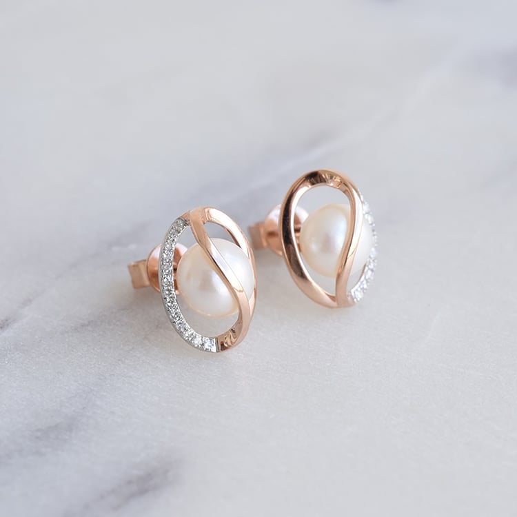 Goldene Perlenohrringe mit Diamanten Zhen 86931