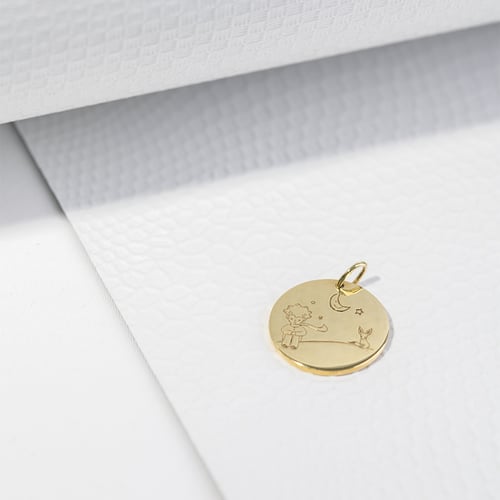 Goldener Anhänger Der Kleine Prinz mit Fuchs und Gravur