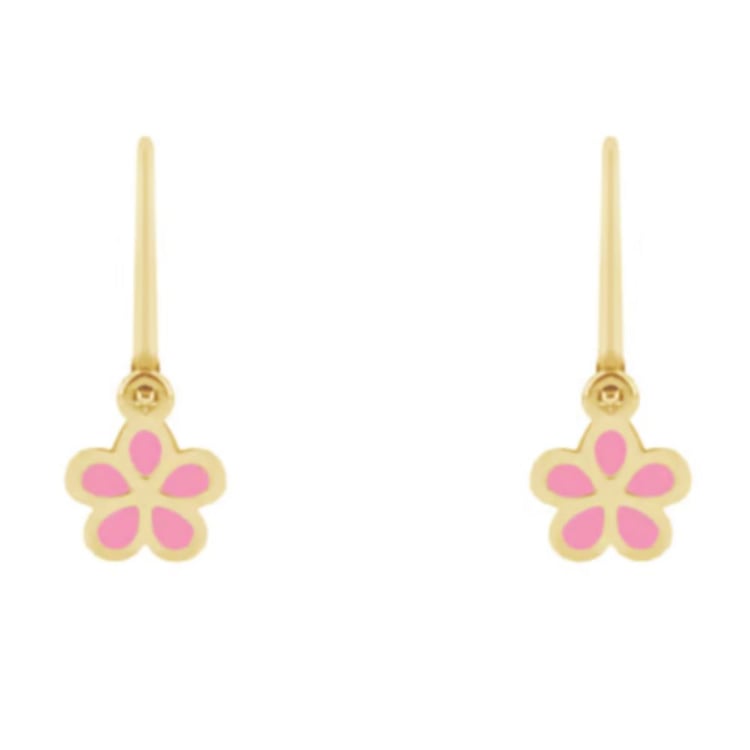 Goldene Kinderohrringe mit rosa Blumen Celia