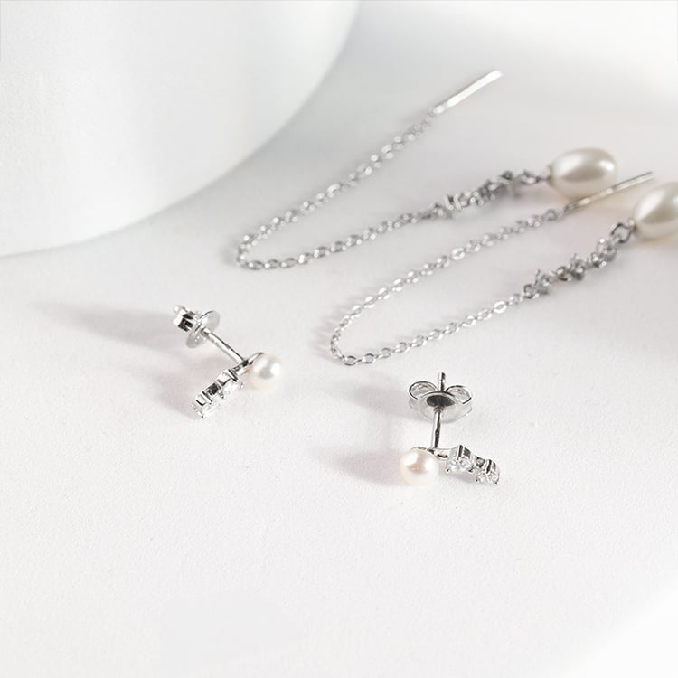 Perlenohrringe mit Zirkonia Muji 147657