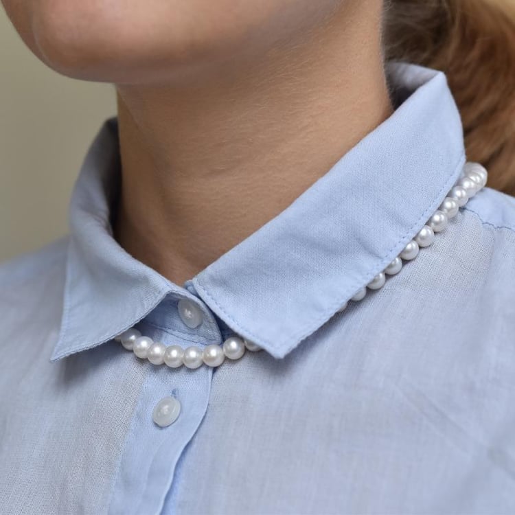 Halskette aus 750 Gold mit weißen Perlen 7-7.50mm Melita 6907