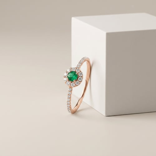 Silber Halo-Ring mit Smaragd und Lab Grown Diamanten Louisa