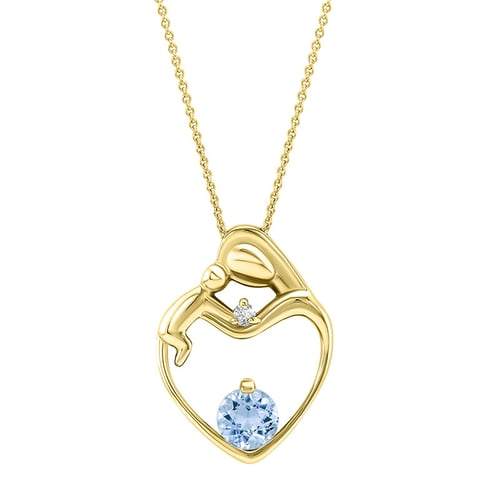 Silberner Anhänger Mutter und Kind mit Aquamarin und Diamant Ella