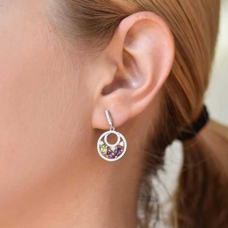 Silberne Ohrringe mit Olivinen und Amethysten Karim 19798