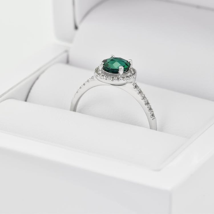 Halo Goldring mit Smaragd und weißen Topasen Maala 28868