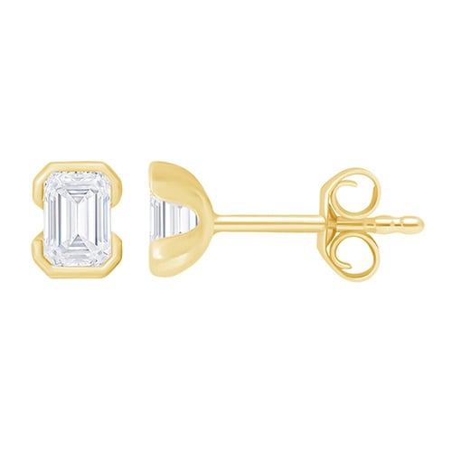 Minimalistische silberne Ohrstecker mit einem Lab Grown Diamanten in Emerald-Form Agata