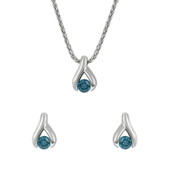 Minimalistisches Set aus Platinschmuck mit blauen Diamanten Hinto