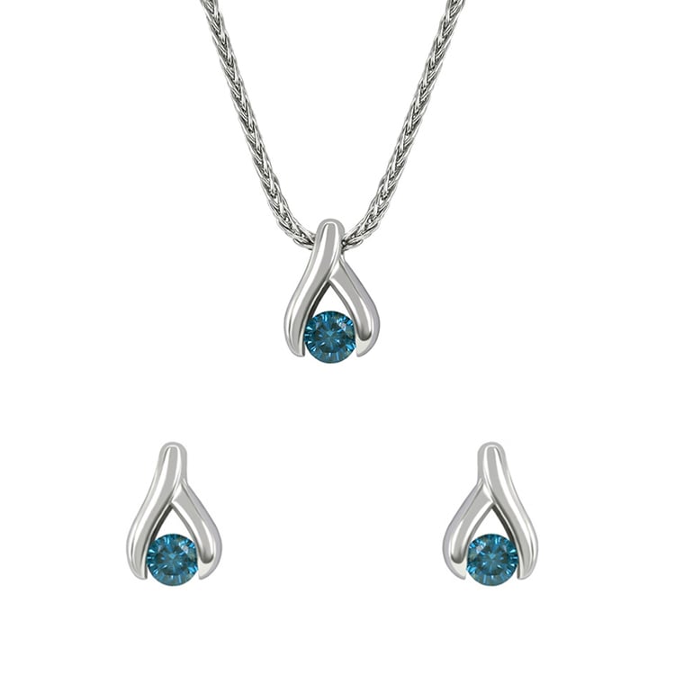 Minimalistisches Set aus Platinschmuck mit blauen Diamanten Hinto