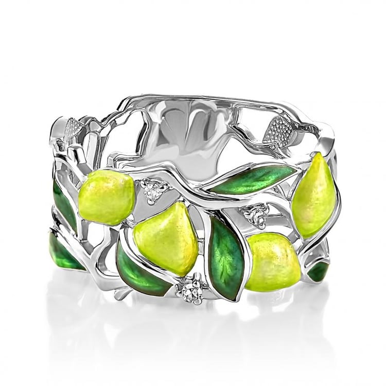 Silber Emaille-Ring mit Diamanten 42651