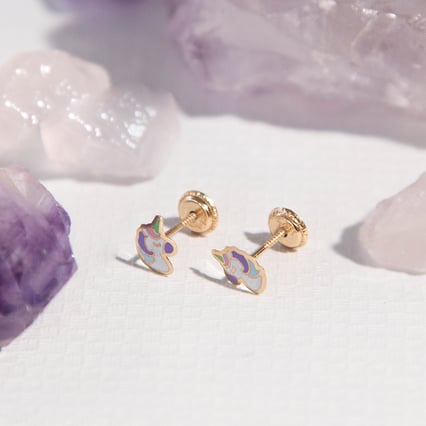 Goldene Kinderohrstecker mit einem Einhorn Brenna