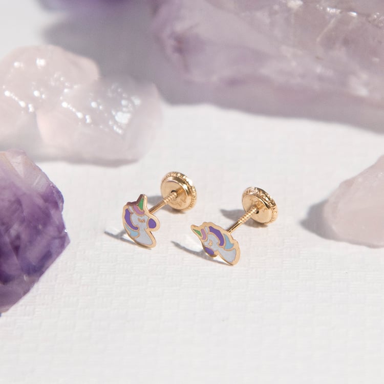 Goldene Kinderohrstecker mit einem Einhorn Brenna 107943