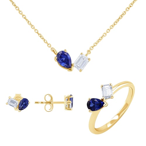 Schmuckset Toi et Moi mit Lab Grown Diamant und Saphir Querida