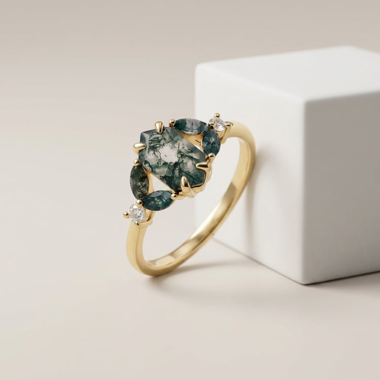 Silberring mit Moosachat und Diamanten Lia 170871
