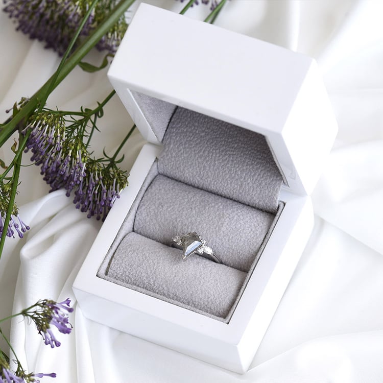 Verlobungsring mit einem grauen Salt and Pepper Diamanten in Kite-Form Isabela 116621