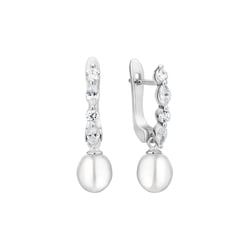 Silberne einfache Hängeohrringe mit Perlen und Zirkonia Vanda