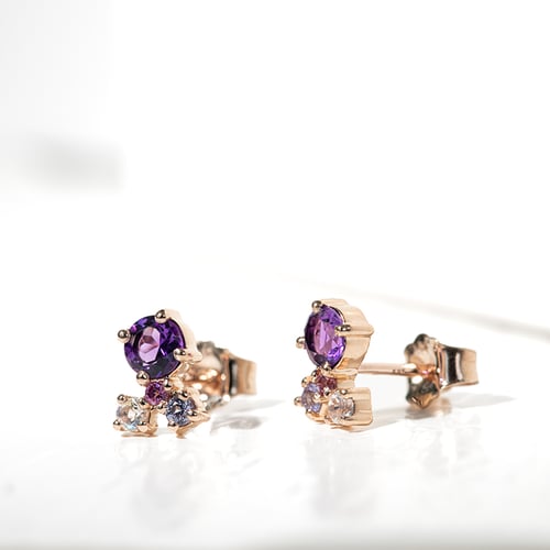 Silbernes Cluster Schmuckset mit Amethysten und Edelsteinen Halli