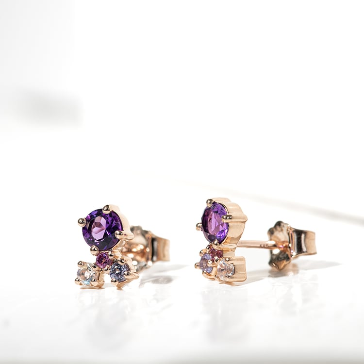 Silbernes Cluster Schmuckset mit Amethysten und Edelsteinen Halli 131250